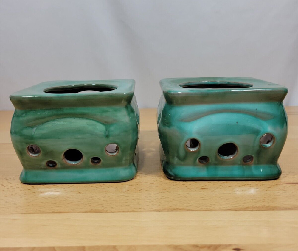 2 Vintage Stangl Pottery Candle Holder / Stove Warmer Green Tea Light #3412 pair